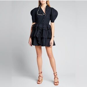 Ulla Johnson Linnea Tiered Embroidered Mini Dress Cotton Black Size 12